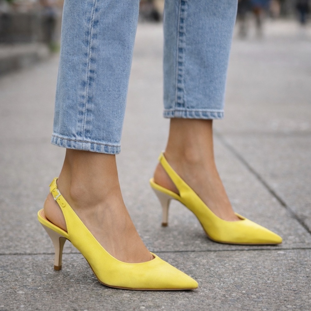 Tory Burch Yellow Slingback Pointed-Toe Heels